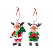 Set 2 ornamente brad Craciun Reni polirasina multicolora 7.5x12.5 cm