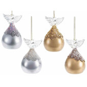 Set 4 ornamente brad Craciun Ingeri sticla cu led Ø 6,5 x 10,5 H