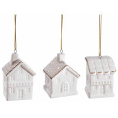 Set 9 ornamente brad Casute portelan alb auriu cm 4,5 x 3,5 x 7 H