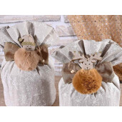 Set 2 ornamente brad Craciun textil maro Ø 8 cm x 11 H