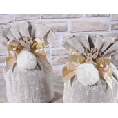 Set 12 ornamente brad Craciun Ingeri textil bej alb Ø 7 cm x 12 H