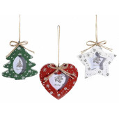 Set 3 ornamente brad Craciun, rame foto 9x10 cm