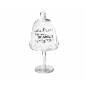 Platou cu picior si cloche sticla transparenta neagra Ø 12,5 cm x 25 H