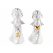 Set 2 figurine Ingeri portelan alb auriu cu led cm 11,5 x 10 x 24 H