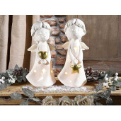 Set 2 figurine Ingeri portelan alb auriu cu led cm 11,5 x 10 x 24 H