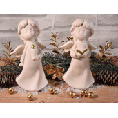 Set 2 figurine Ingeri portelan alb auriu 8.5x7.5x16 cm