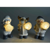 Set 3 figurine Craciun ceramica cu led 10.5x8x15.5 cm