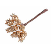 Set 120 fructe padure artificiale aurii Ø 1,3 cm x 10 H
