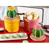Set 2 borcane ceramica multicolora Cactus 13x19 cm