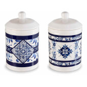 Set 2 borcane ceramica alba albastra 11.5x19 cm