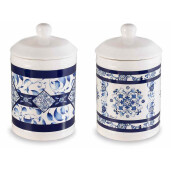 Set 2 borcane ceramica alba albastra 11.5x19 cm