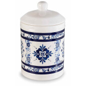 Borcan decorativ, depozitare ceramica albastra alba Ø 11,5 cm x 19 H