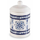 Borcan decorativ, depozitare ceramica albastra alba Ø 11,5 cm x 19 H