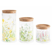 Set 3 borcane depozitare sticla Ø 10 cm x 21 H, Ø 10 x 16 H, Ø 10 x 11 H