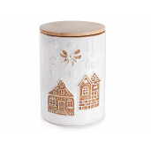 Borcan Craciun lemn ceramica alba maro Ø 11,5 cm x 16 H