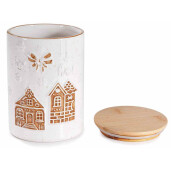 Borcan Craciun lemn ceramica alba maro Ø 11,5 cm x 16 H