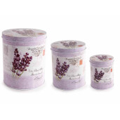 Set 3 borcane depozitare metal multicolor Lavanda Ø 14 cm x 16,5 H, Ø 11 x 13 H, Ø 7,5 x 9,5 H