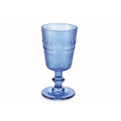 Set 6 pahare cu picior sticla albastra Ø 8,5 cm x 16,5 H, 300 ml