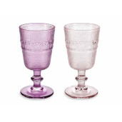 Set 6 pahare cu picior sticla roz Ø 8,5 cm x 16,5 H, 300 ml