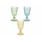 Set 6 pahare cu picior sticla multicolora Ø 8,5 cm x 16,5 H, 300 ml