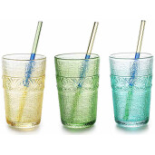 Set 6 pahare cu paie sticla multicolora Ø 8 cm x 12,5 H, 350 ml