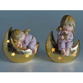 Set 2 decoratiuni Ingeri ceramica cu led 14.5x11x20 cm
