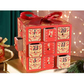 Calendar Advent lemn rosu natur 14.5x14.5x13.5 cm