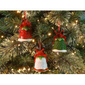 Set 3 ornamente brad Clopotei ceramica multicolora Ø 6 cm x 8,5 H