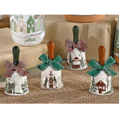Set 4 clopotei Craciun ceramica textil multicolor 5x10 cm