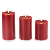 Set 3 lumanari ambientale cu led ceara rosie Ø 7,5 cm x 17,5 H, Ø 7,5 x 15,5 H, Ø 7,5 x 12,5 H
