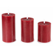 Set 3 lumanari ambientale cu led ceara rosie Ø 7,5 cm x 17,5 H, Ø 7,5 x 15,5 H, Ø 7,5 x 12,5 H