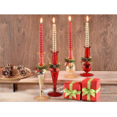 Set 4 sfesnice Craciun sticla rosie aurie 7.5x23 cm, 7.5x15.5 cm