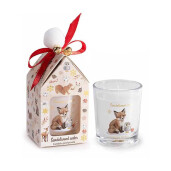 Lumanare parfumata Craciun in cutie cadou aroma Lemn Santal si Cedru Ø 5,5 cm x 6,5 H