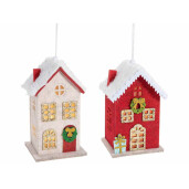 Set 2 Casute Craciun textil lemn multicolor cu led cm 8,5 x 8 x 15 H