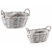 Set 2 cosuri lemn textil gri 28x22x13 cm, 24x15.5x11 cm