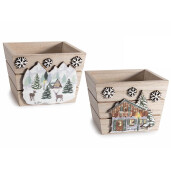 Set 2 cosuri Craciun lemn multicolor cm 10 x 10 x 7,5 H