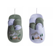 Set 8 perechi papuci casa in suport textil multicolor model Craciun II cm 26 x 11,5 x 49 H