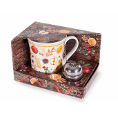 Set 4 cani, 4 infuzoare ceai Craciun portelan multicolor Ø 8,5 cm x 9 H, 250 ml