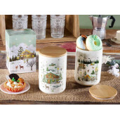 Set 2 borcane Craciun lemn ceramica multicolora Ø 10 cm x 15,5 H
