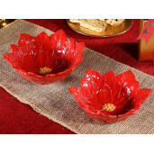 Set 2 boluri Craciunite ceramica rosie galbena cm 20x18,5x7,5 H, 17,5 x 15,5 x 6,5 H