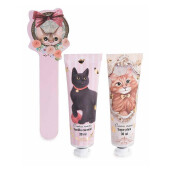 Set 4 creme maini, 2 pile unghii aroma Vanilie si Caramel, Bomboane 10 x 3 x 16 H, 2 x 30 ml