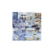 Cutie ceai lemn natur alb albastru 3 compartimente model Marin cm 23 x 10 cm x 9 H 