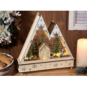 Decoratiune Craciun lemn multicolor cu led 27x6.5x27.5 cm