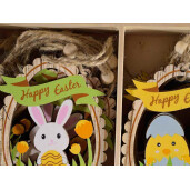 Set 48 oua decorative Paste lemn multicolor 5.5x8 cm