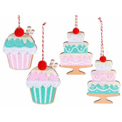 Set 4 ornamente brad Craciun lemn multicolor 8x11.5 cm