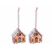 Set 2 ornamente brad Craciun Casute lemn multicolor cm 7 x 4 x 7 H