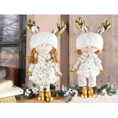 Set 2 figurine Fetita si Baietel textil alb auriu 14x9x39 cm