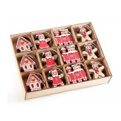 Set 72 ornamente brad Craciun lemn 5.5x6 cm