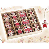 Set 72 ornamente brad Craciun lemn 5.5x6 cm