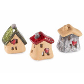 Set 3 Casute decorative teracota multicolora cu led 7x5.5x8 cm